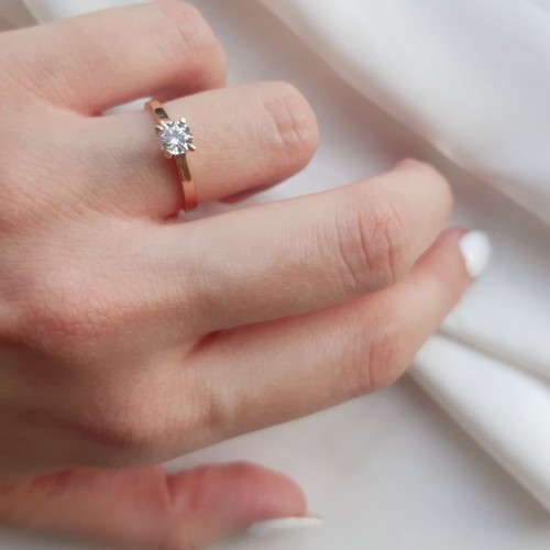 Μονόπετρο δαχτυλίδι από ροζ χρυσό Κ14 με ζιργκόν