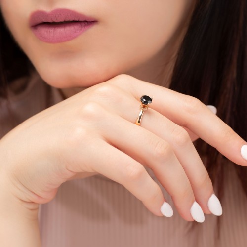 Μονόπετρο δαχτυλίδι από ροζ χρυσό Κ18 με black diamond