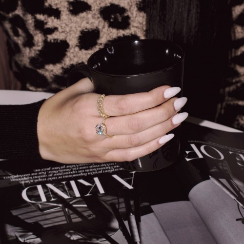 Χρυσό μονόπετρο δαχτυλίδι cushion Κ14