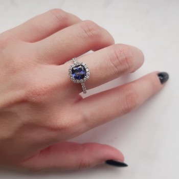 Μονόπετρο δαχτυλίδι cushion λευκόχρυσο Κ14