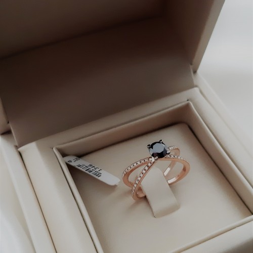 Ροζ χρυσό δαχτυλίδι Κ18 με black diamond και brilliant