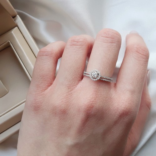 Λευκόχρυσο διπλό δαχτυλίδι Κ18 με διαμάντια