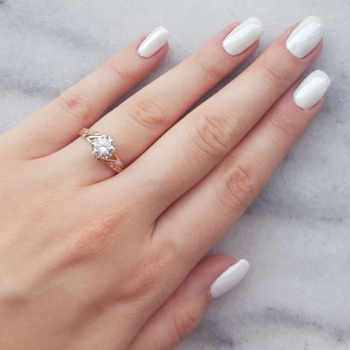 Μονόπετρο δαχτυλίδι από ροζ χρυσό Κ14 με ζιργκόν