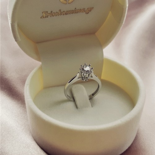 Λευκόχρυσο μονόπετρο δαχτυλίδι κορώνα Κ14