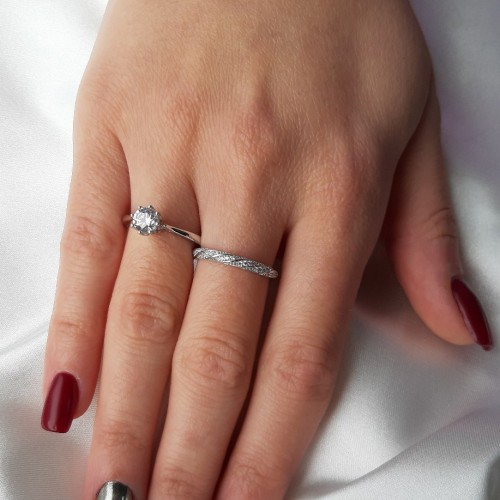 Λευκόχρυσο μονόπετρο δαχτυλίδι κορώνα Κ14