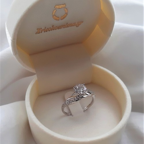 Λευκόχρυσο μονόπετρο δαχτυλίδι  Κ14