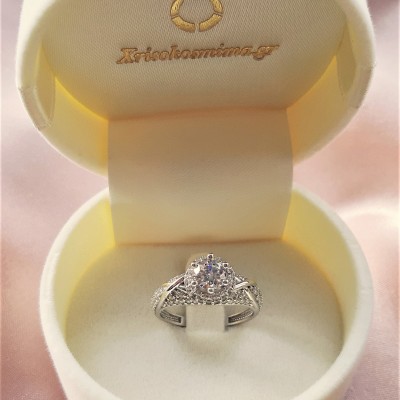 Λευκόχρυσο μονόπετρο δαχτυλίδι Κ14 με ζιργκόν