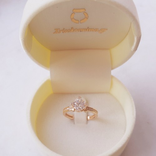 Ροζ χρυσό μονόπετρο δαχτυλίδι κορώνα Κ14