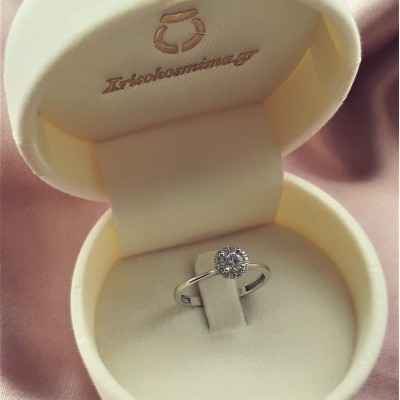 Λευκόχρυσο μονόπετρο δαχτυλίδι Κ14 με ζιργκόν