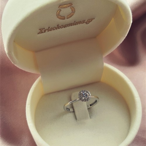 Λευκόχρυσο μονόπετρο δαχτυλίδι Κ14 με ζιργκόν