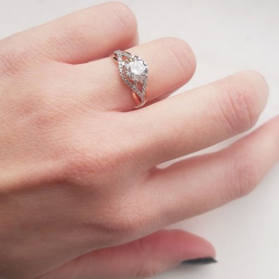 Ροζ χρυσό μονόπετρο δαχτυλίδι Κ14 με ζιργκόν