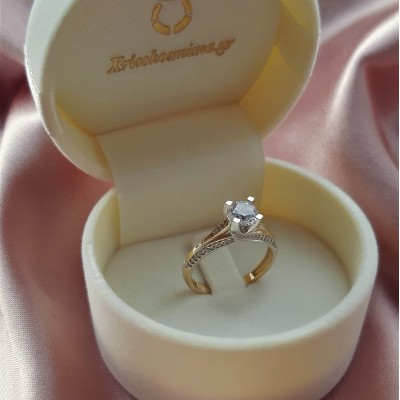 Χρυσό μονόπετρο δαχτυλίδι Κ14 με ζιργκόν