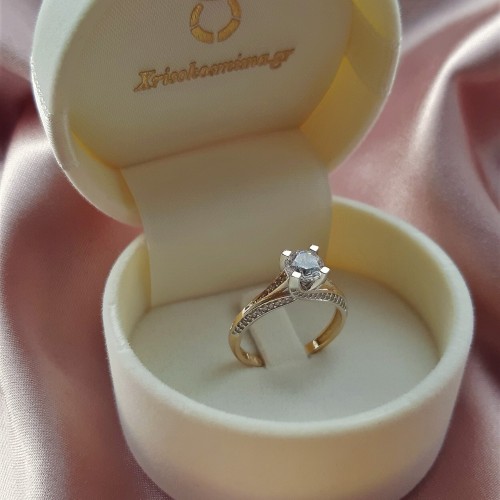 Χρυσό μονόπετρο δαχτυλίδι Κ14 με ζιργκόν