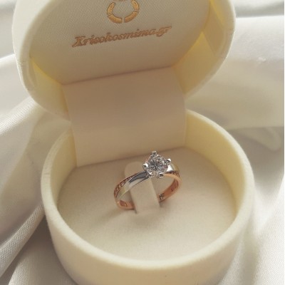 Μονόπετρο δαχτυλίδι σε ροζ και λευκό χρυσό Κ14