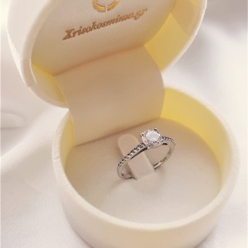 Λευκόχρυσο μονόπετρο δαχτυλίδι Κ14 με ζιργκόν