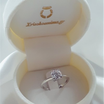 Λευκόχρυσο μονόπετρο δαχτυλίδι Κ14 με ζιργκόν