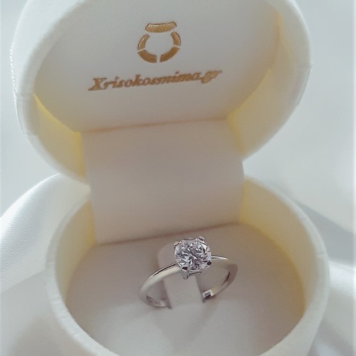 Λευκόχρυσο μονόπετρο δαχτυλίδι Κ14 με ζιργκόν