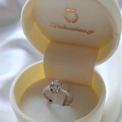 Λευκόχρυσο μονόπετρο δαχτυλίδι Κ14 με ζιργκόν