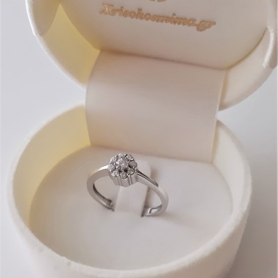 Λευκόχρυσο μονόπετρο δαχτυλίδι Κ14 με ζιργκόν