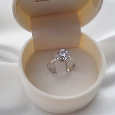 Λευκόχρυσο μονόπετρο δαχτυλίδι Κ14 με ζιργκόν