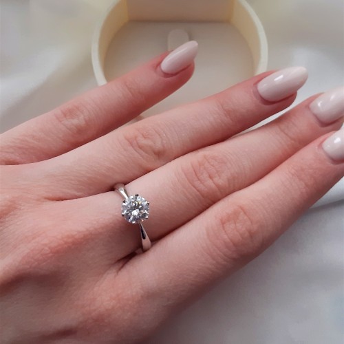 Λευκόχρυσο δαχτυλίδι μονόπετρο Κ14 με ζιργκόν