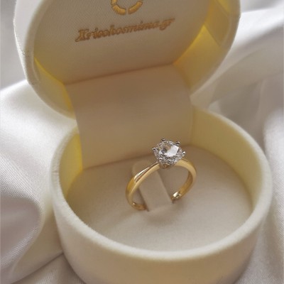 Χρυσό μονόπετρο δαχτυλίδι Κ14 με ζιργκόν