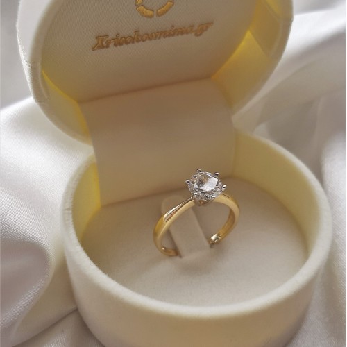 Χρυσό μονόπετρο δαχτυλίδι Κ14 με ζιργκόν