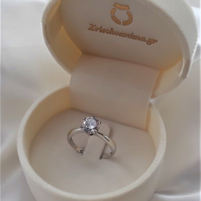 Λευκόχρυσο δαχτυλίδι μονόπετρο Κ14 με ζιργκόν