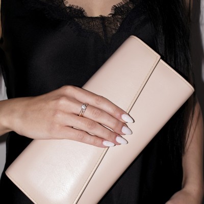 Ροζ χρυσό μονόπετρο και μισόβερο δαχτυλίδι Κ14 με ζιργκόν