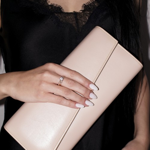 Ροζ χρυσό μονόπετρο και μισόβερο δαχτυλίδι Κ14 με ζιργκόν