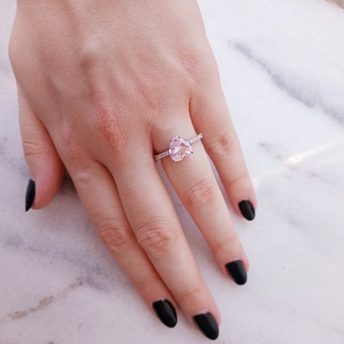 Λευκόχρυσο μονόπετρο δαχτυλίδι καρδιά Κ14 με ζιργκόν