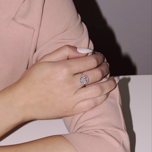 Ροζέτα λευκόχρυσο μονόπετρο δαχτυλίδι Κ14