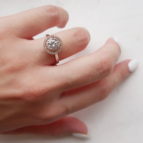 Λευκόχρυσο μονόπετρο δαχτυλίδι ροζέτα Κ14