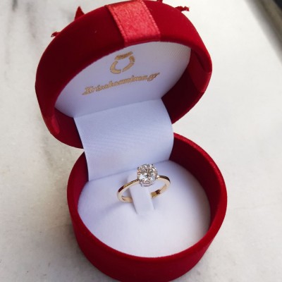 Χρυσό μονόπετρο δαχτυλίδι Κ14 με ζιργκόν