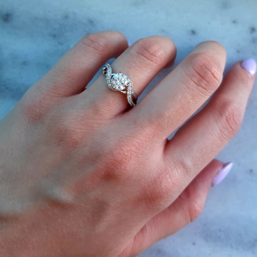 Λευκόχρυσο μονόπετρο δαχτυλίδι Κ14 με ζιργκόν