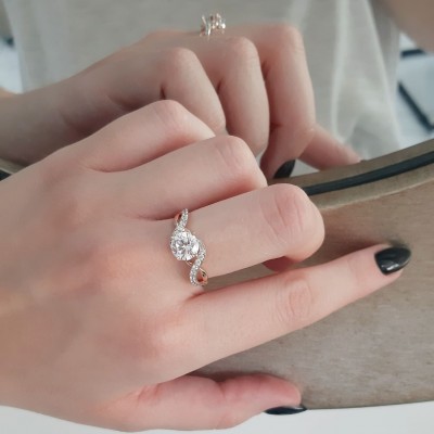 Ροζ χρυσό μονόπετρο δαχτυλίδι Κ14 με ζιργκόν