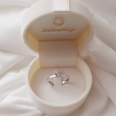 Μονόπετρο λευκόχρυσο δαχτυλίδι Κ14 με ζιργκόν