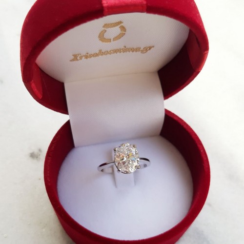 Λευκόχρυσο οβάλ μονόπετρο δαχτυλίδι Κ14