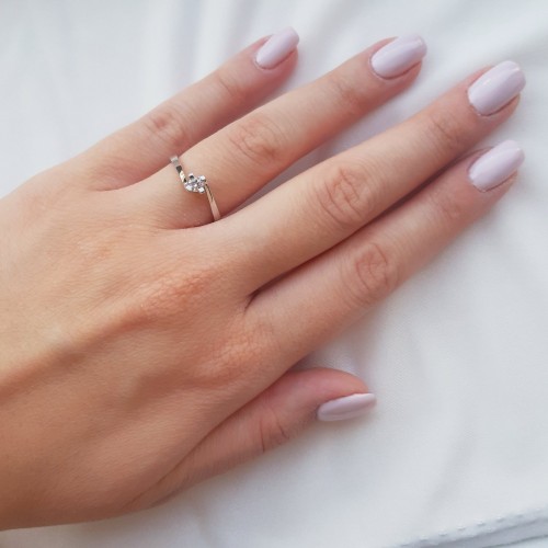 Λευκόχρυσο μονόπετρο δαχτυλίδι φλόγα Κ14