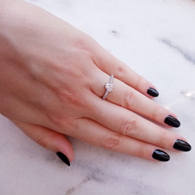 Λευκόχρυσο μονόπετρο δαχτυλίδι καρδιά Κ14 με ζιργκόν