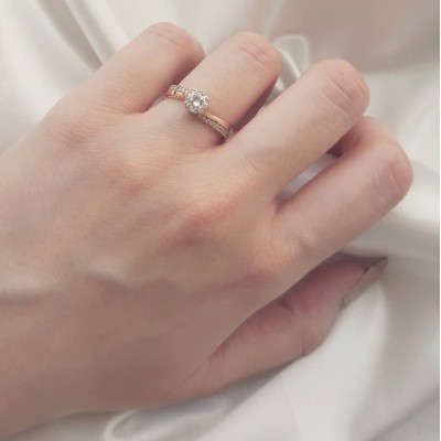 Ροζ χρυσό μονόπετρο δαχτυλίδι Κ14 με ζιργκόν