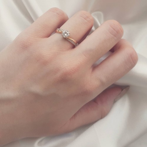 Ροζ χρυσό μονόπετρο δαχτυλίδι Κ14 με ζιργκόν