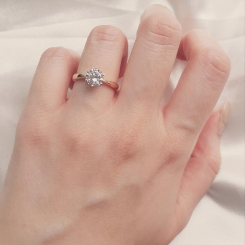 Ροζ χρυσό μονόπετρο δαχτυλίδι Κ14 με ζιργκόν