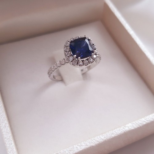 Μονόπετρο δαχτυλίδι cushion λευκόχρυσο Κ14