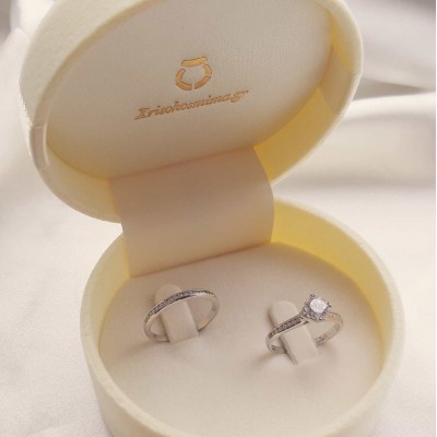 Λευκόχρυσο δαχτυλίδι μονόπετρο και σειρέ Κ14 με ζιργκόν