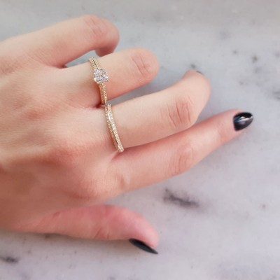 Χρυσό μονόπετρο δαχτυλίδι Κ14