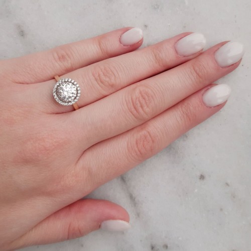 Χρυσό μονόπετρο δαχτυλίδι ροζέτα Κ14