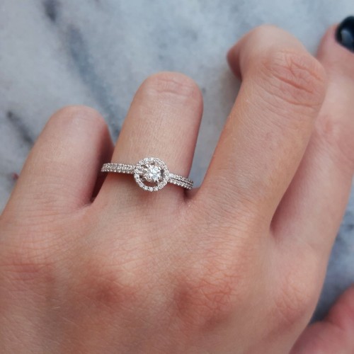 Λευκόχρυσο διπλό δαχτυλίδι Κ18 με διαμάντια