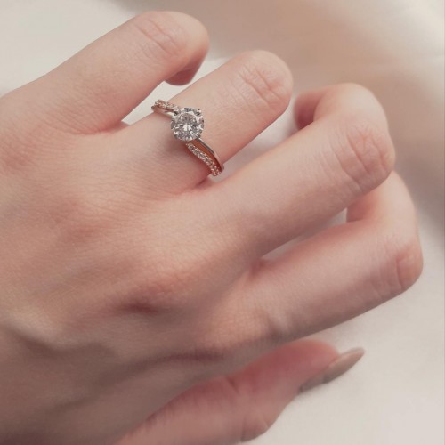 Μονόπετρο δαχτυλίδι από ροζ χρυσό Κ14 με ζιργκόν