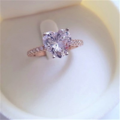 Καρδιά ροζ χρυσό μονόπετρο δαχτυλίδι Κ14 με ζιργκόν